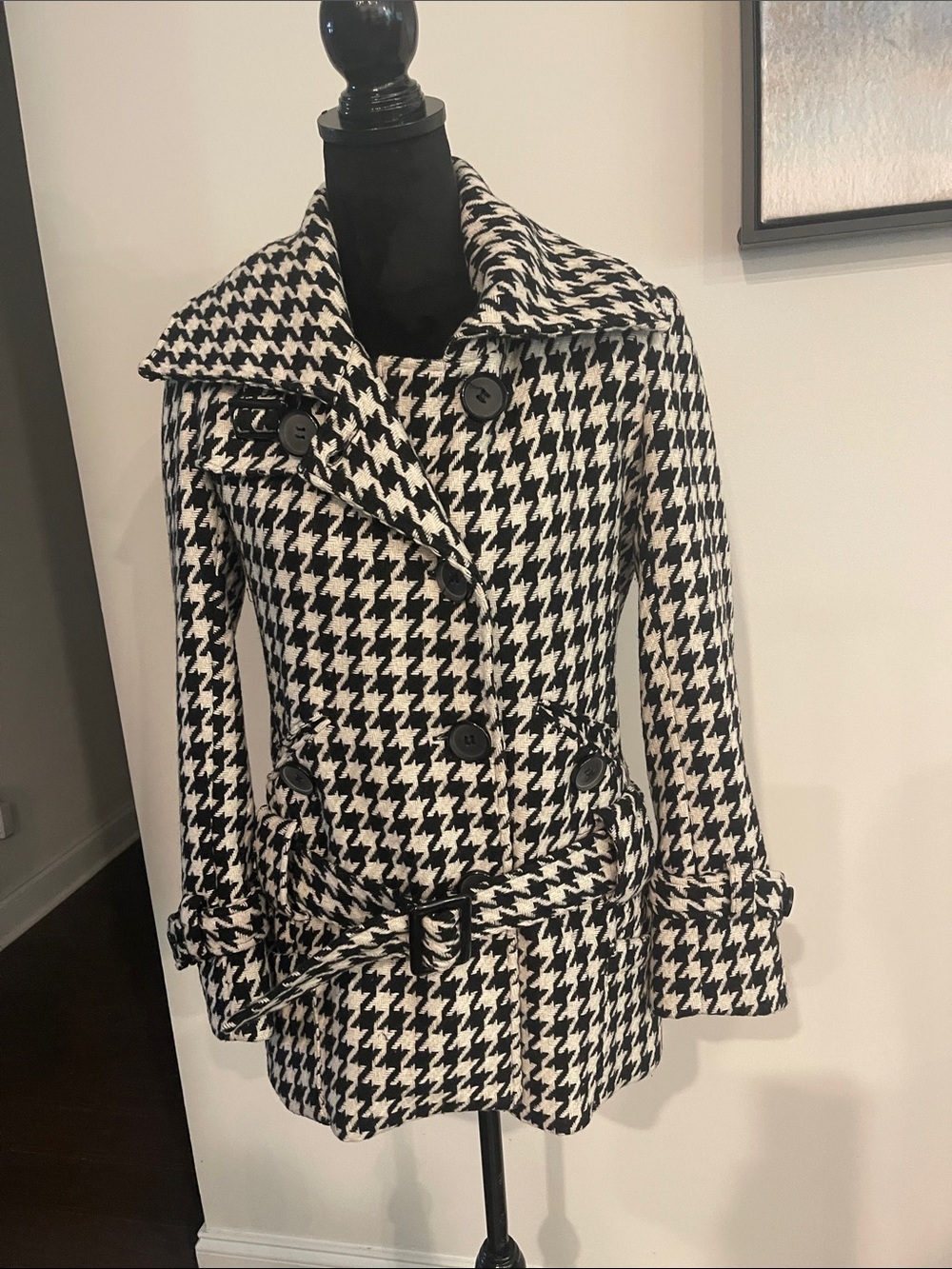 American Rag Black & White Houndstooth Double-Breasted Peacoat